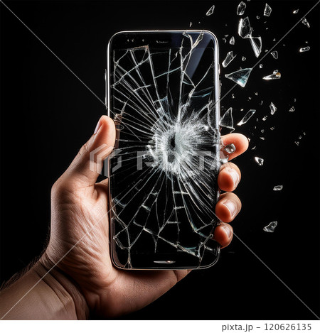手に持てるスマートフォンの画面が割れてガラスが飛び散ってる瞬間のスローモーション 120626135