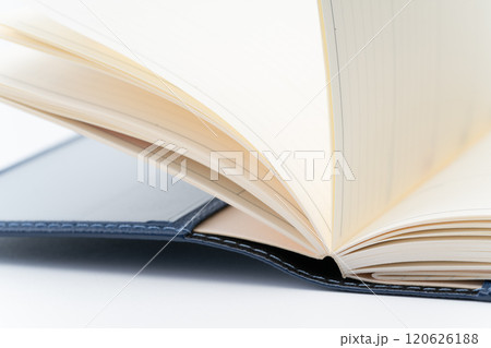 頁を開いたスケジュール帳のクローズアップ 120626188