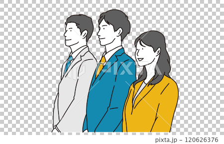 A simple illustration of business people standing side by side with smiles 120626376