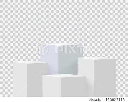 Four blank square podiums stand to show products on transparent background, Vector illustration. 120627113