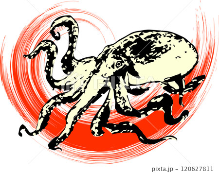 タコの水墨画・和風なイラスト・挿絵 120627811