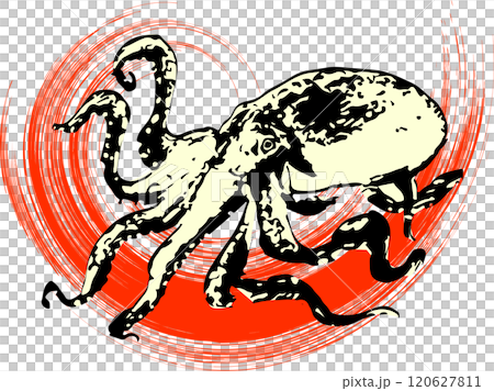 タコの水墨画・和風なイラスト・挿絵 120627811