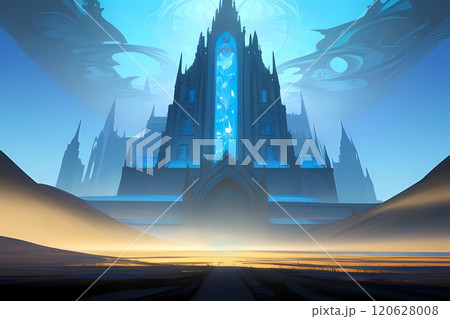 ゲーム背景　地底帝国の城がある風景	 120628008