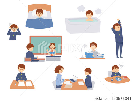 男子学生の受験生活イラストセット 120628041