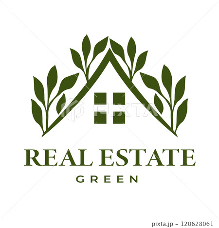 Real Estate Logo with Minimalist design that combines House and Green Leaf Elements, Suitable for real estate business branding, Eco-Friendly Housing or Green Property Development Real Estate Logo with Minimalist design that combines House and Green Leaf Elements, Suitable for real estate business branding, Eco-Friendly Housing or Green Property Development 120628061
