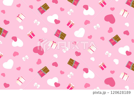 バレンタインのハートやチョコレートの背景素材（ピンク） 120628189