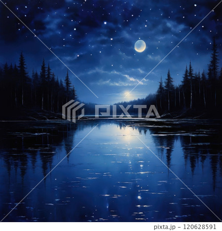 the AI Image Generator, Night Sky Reflecting on a Serene Forest Lake the AI Image Generator, Night Sky Reflecting on a Serene Forest Lake 120628591