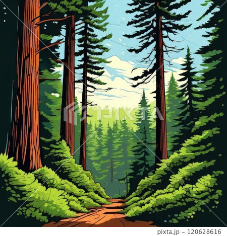 the AI Image Generator, Path Surrounded By Tall Majestic Trees 120628616