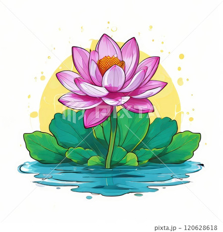 the AI Image Generator, Vibrant Pink Lotus Flower Illustration 120628618