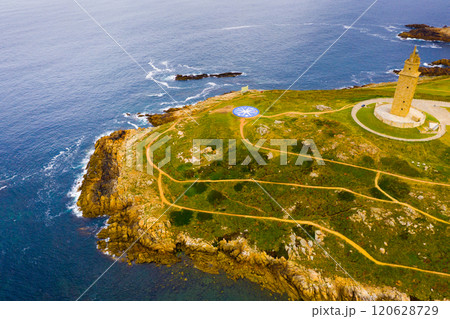 La Coruna lighthouse aerial view 120628729