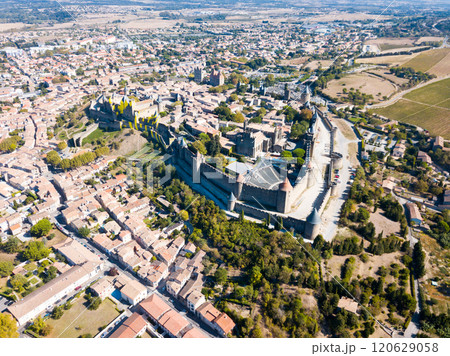Aerial view of Carcassonne with fortress Aerial view of Carcassonne with fortress 120629058