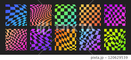 Psychedelic Checkerboard. Gradient neon groovy background. Hippie square backdrop. Y2k aesthetic. Retro funky vector illustration. Pattern in trendy 70s cartoon style Psychedelic Checkerboard. Gradient neon groovy background. Hippie square backdrop. Y2k aesthetic. Retro funky vector illustration. Pattern in trendy 70s cartoon style 120629539