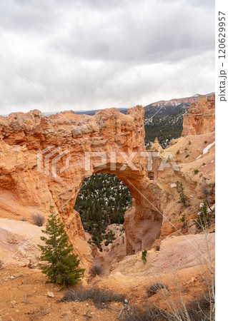 Majestic Natural Stone Arch Against Bryce Canyon's Red Rock Formations Majestic Natural Stone Arch Against Bryce Canyon's Red Rock Formations 120629957