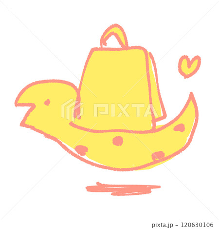 紙袋を持って買い物を楽しむシンプルでかわいいヘビの手描き線画イラスト 120630106