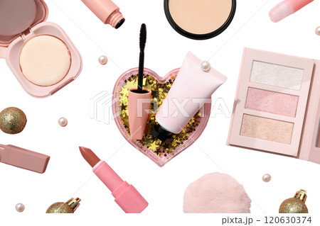 PNG, Christmas cosmetics, decorative cosmetics with Christmas decorations, isolated on white background. 120630374