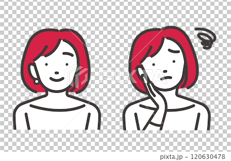 一個微笑的女人和一個擔心的女人的向量圖 一個微笑的女人和一個擔心的女人的向量圖 120630478