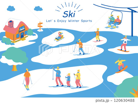 ウインタースポーツを楽しむ人達 120630488