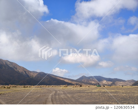 A majestic view of the Bromo Tengger Semeru National Park. The iconic A majestic view of the Bromo Tengger Semeru National Park. The iconic 120630534