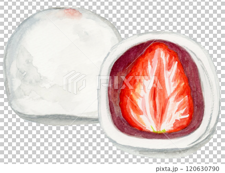 手描き水彩の美味しそうないちご大福のイラスト 120630790