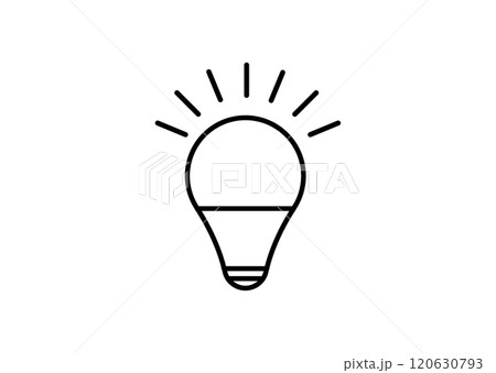 点灯した電球のイラスト　モノクロ 120630793