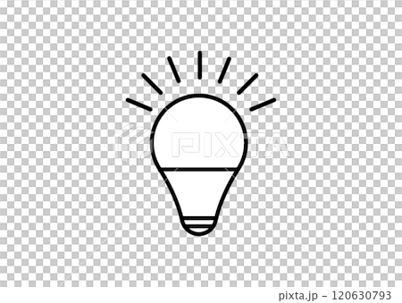 点灯した電球のイラスト　モノクロ 120630793