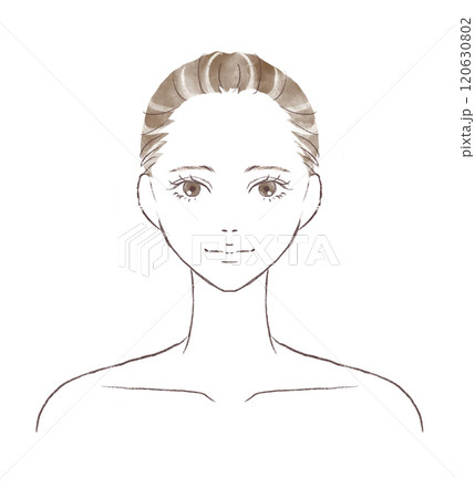 正面を見て微笑んでいる水彩風女性イラスト 120630802