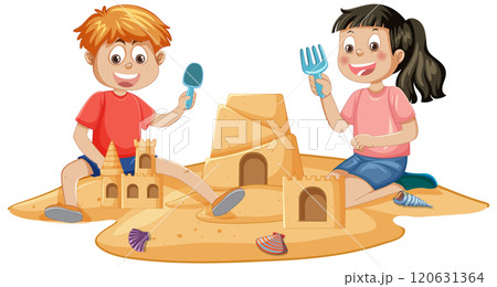 Children Building Sandcastles on the Beach 120631364