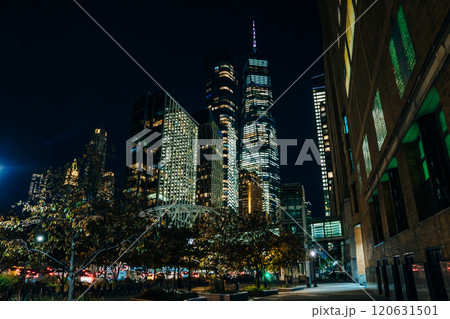 Spectacular shot of skyscrapers in New York. Towering high rise buildings of Manhattan , usa - may 2th 2023 120631501