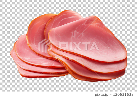 smoked ham slices isolated on white 120631638