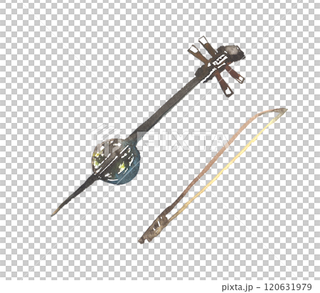 Illustration of a kokyu (Japanese fiddle) painted in watercolor 120631979