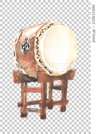 Watercolor illustration of a taiko drum Watercolor illustration of a taiko drum 120631980