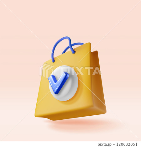 3D shopping bag with green check mark isolated 120632051