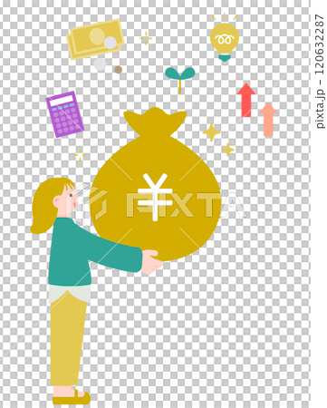 一個女人思考金錢和資產管理的簡單例子 120632287