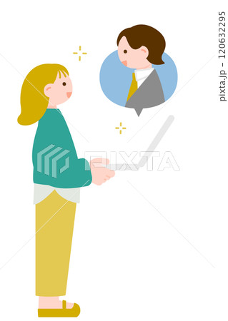 ノートパソコンでオンライン会議に参加する女性 ノートパソコンでオンライン会議に参加する女性 120632295