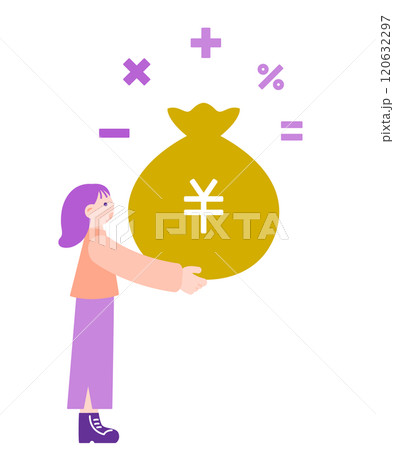 お金について考える女性のシンプルなイラスト お金について考える女性のシンプルなイラスト 120632297