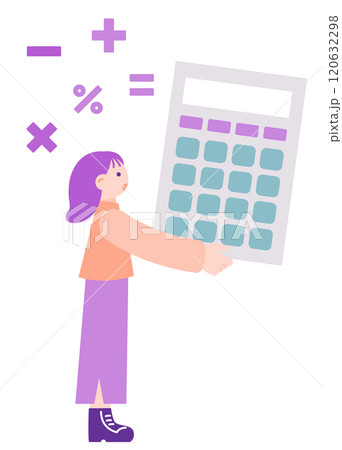 お金の心配する女性のシンプルなイラスト お金の心配する女性のシンプルなイラスト 120632298