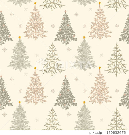 Fir tree seamless pattern. Beautiful Christmas background with hand drawn abstract fir trees. Ready Happy New Year surface pattern print design. 120632676