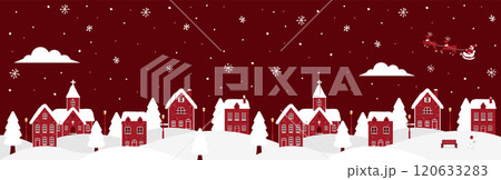 "Merry Christmas!" クリスマス・冬の街並み 横長バナーイラスト "Merry Christmas!" クリスマス・冬の街並み 横長バナーイラスト 120633283