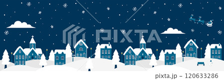 "Merry Christmas!" クリスマス・冬の街並み 横長バナーイラスト 120633286