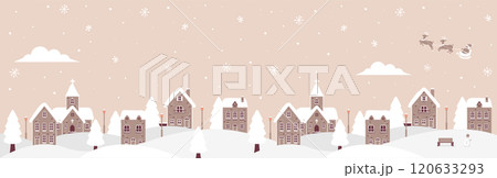 "Merry Christmas!" クリスマス・冬の街並み 横長バナーイラスト 120633293
