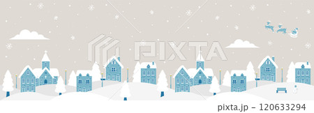 "Merry Christmas!" クリスマス・冬の街並み 横長バナーイラスト 120633294