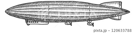 Flying zeppelin. Hand drawn airship. Dirigible sketch Flying zeppelin. Hand drawn airship. Dirigible sketch 120633788
