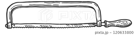 Hack saw sketch. Cutting wood drawn tool Hack saw sketch. Cutting wood drawn tool 120633800