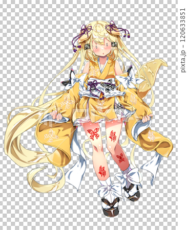 Beautiful girl demon dog character standing image material, facial expression 4 120633851