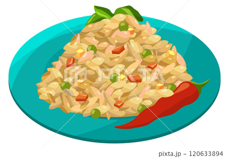 Indian rice dish. Asian biryani cartoon icon Indian rice dish. Asian biryani cartoon icon 120633894