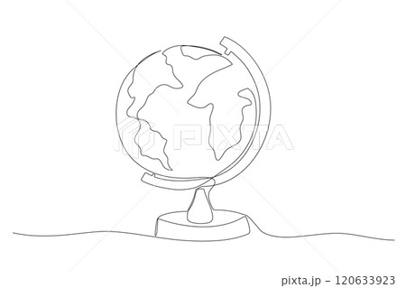 School globe one line sketch. Hand drawn doodle vector illustration isolated on white background School globe one line sketch. Hand drawn doodle vector illustration isolated on white background 120633923
