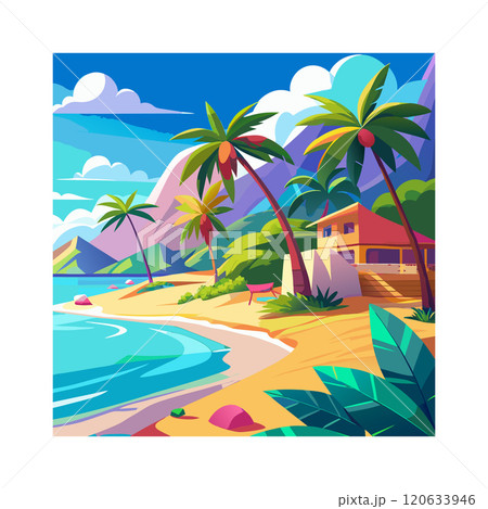 3d rendering of dynamic colorful beach vector 120633946