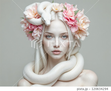 Beauty with a white snake. 120634294