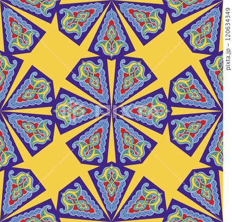 Geometric Seamless Pattern Arabesque. Decorative Asian Folk Seamless Pattern. Ethnic Ornament, Kyrgyz, Kazakhs, Bashkirs, Tatars, Yakut, Mongols Geometric Seamless Pattern Arabesque. Decorative Asian Folk Seamless Pattern. Ethnic Ornament, Kyrgyz, Kazakhs, Bashkirs, Tatars, Yakut, Mongols 120634349