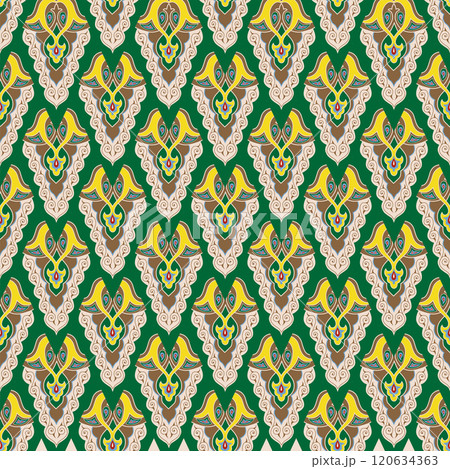Geometric Seamless Pattern Arabesque. Decorative Asian Folk Seamless Pattern. Ethnic Ornament, Kyrgyz, Kazakhs, Bashkirs, Tatars, Yakut, Mongols 120634363